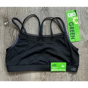 NWT Alo Medium Impact Mesh Racerback Sport Bra Black Size Small Black
